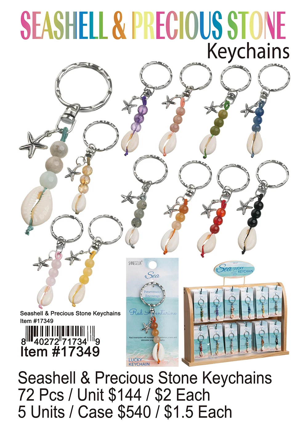 Sea Shell and Precious Stone Keychain